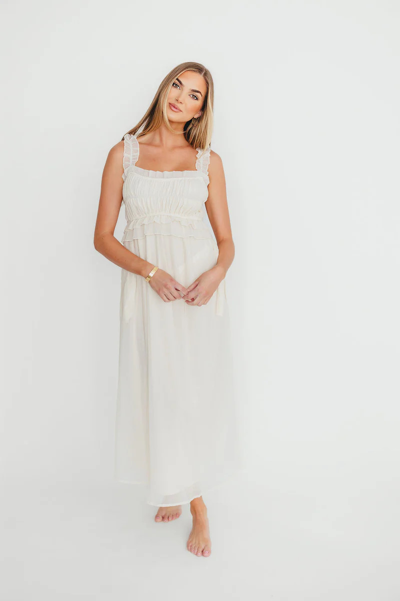Demi Ruffle Midi Dress in Ecru | Worth Collective