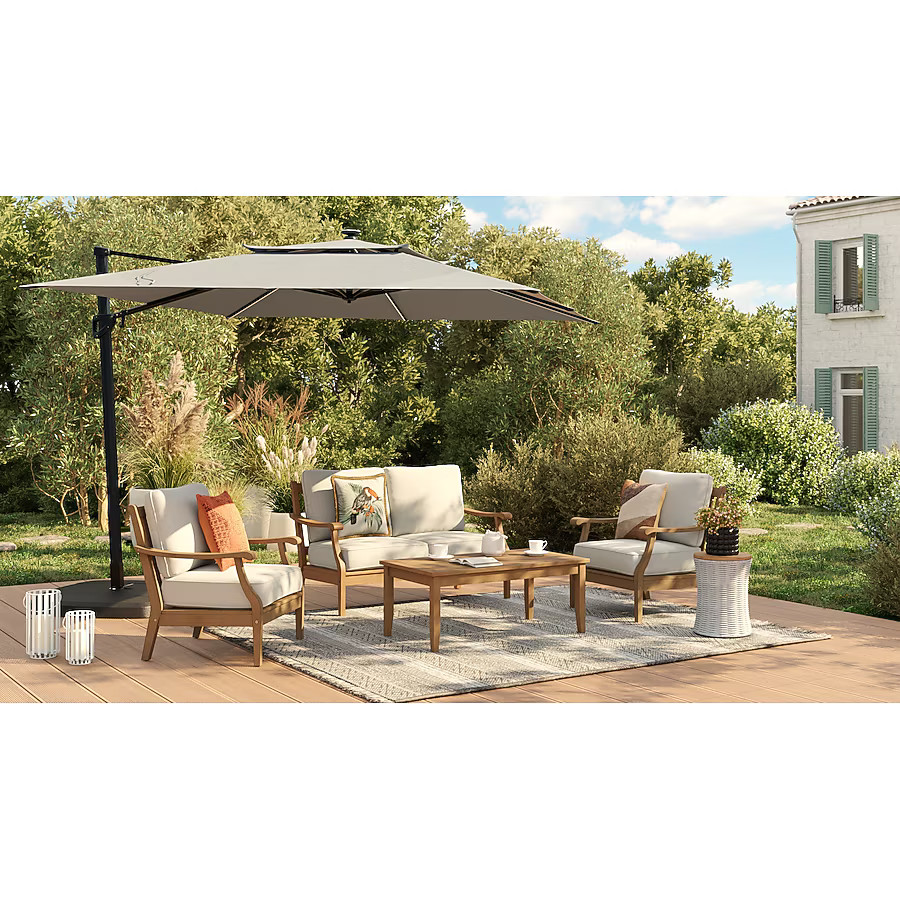 allen + roth Laurel Way 4-Piece Wood Patio Conversation Set with Cream Cushions at Lowes.com | Lowe's