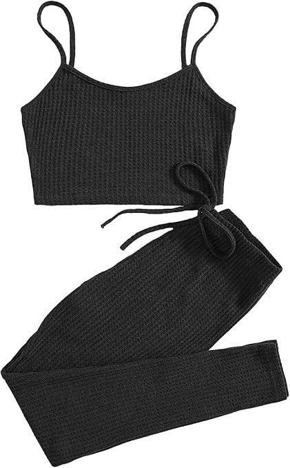 Milumia Women's Two Piece Outfits Cami Crop Tops and Self Tie Leggings Sets Sleepwear | Amazon (US)
