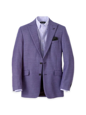 Wool Houndstooth Single Breasted Peak Lapel Sport Coat - Purple | Paul Fredrick MenStyle
