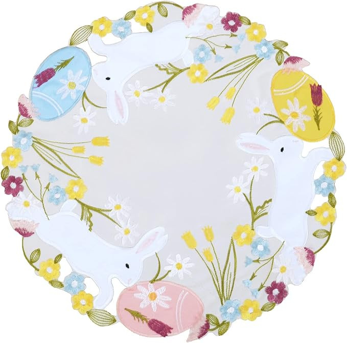 Simhomsen Embroidered Colorful Eggs and Bunny Round Doily Placemats for Easter Holiday or Spring ... | Amazon (US)