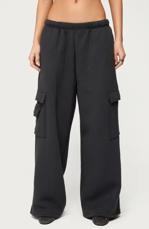 EDIKTED Wide Leg Cargo Sweatpants in Dark-Gray at Nordstrom, Size Small | Nordstrom