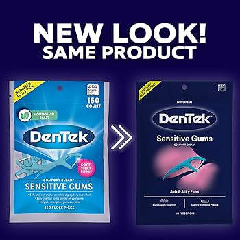 DenTek Comfort Clean Sensitive Gums Floss Picks, Soft & Silky Ribbon, 150 Count, 3 Pack | Amazon (US)