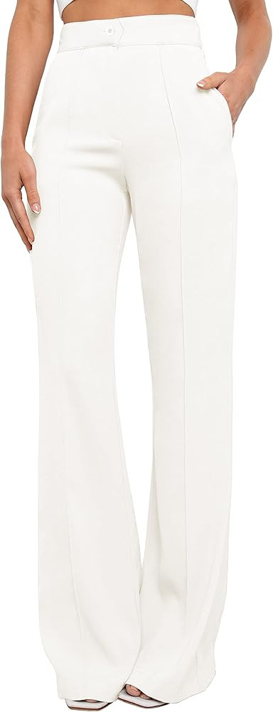 Women's Causal High Waisted Wide Leg Pants, Bootcut Dress Pants for Women, Work Pants with Pocket... | Amazon (US)