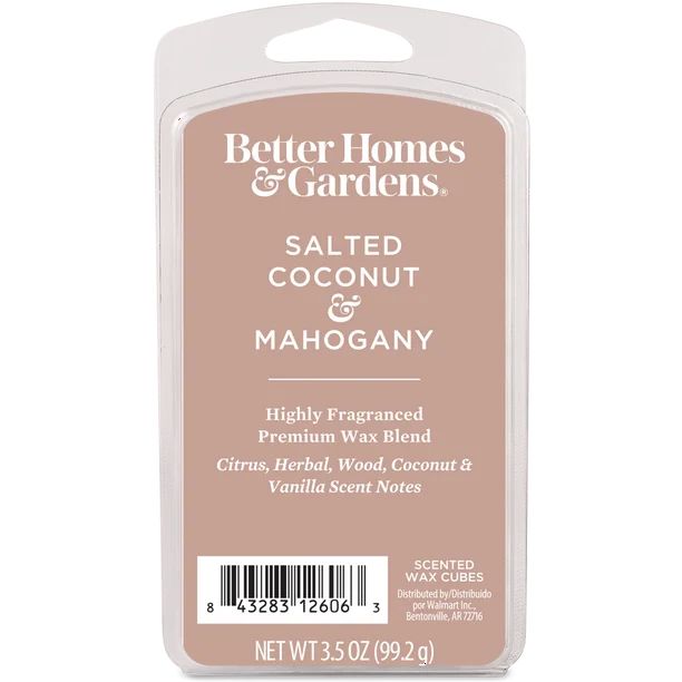 Salted Coconut & Mahogany Premium Scented Wax Melts, Better Homes & Gardens, 3.5 oz (1-Pack) - Wa... | Walmart (US)
