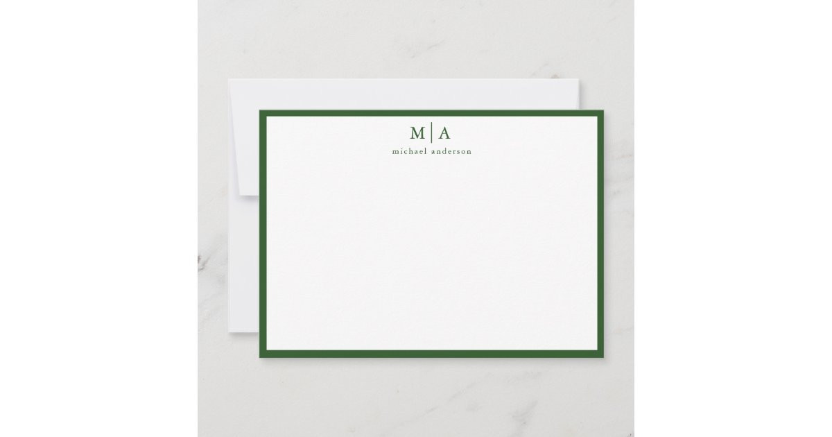 Pine Green Classic Border Monogram Correspondence  Note Card | Zazzle | Zazzle