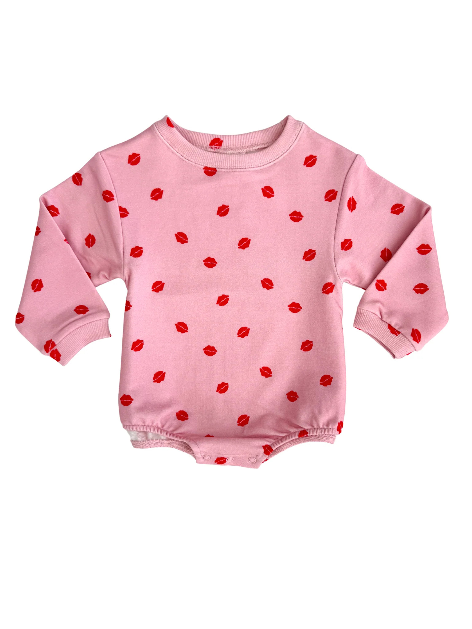 Red Kiss Sweatshirt Bubble Romper | In My Jammers