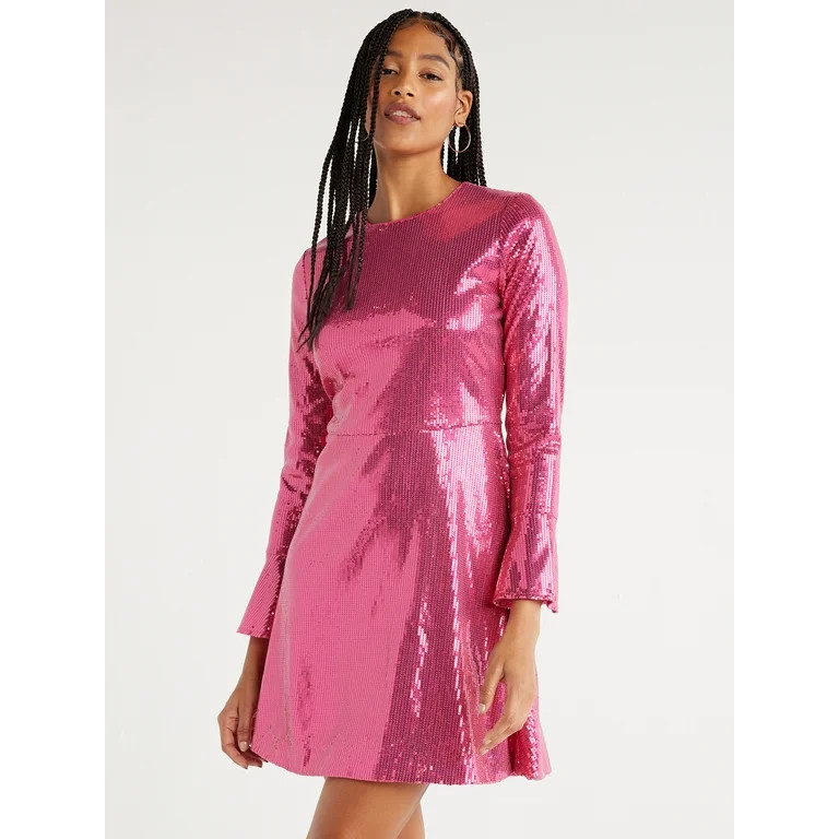 Scoop Women’s Sequin Dress with Slit Sleeves, Sizes XS-XXL | Walmart (US)