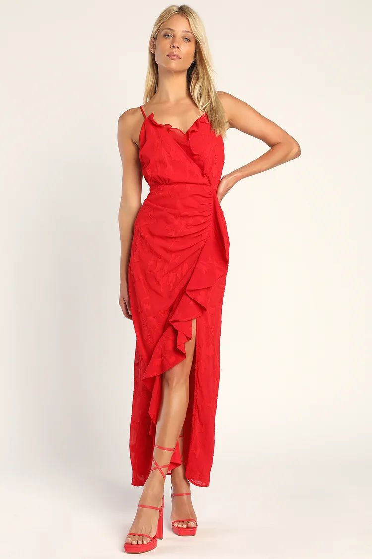 Crave Your Love Red Surplice Ruffled Maxi Dress | Lulus (US)