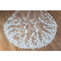 Embroidered Floral Veil Cathedral Ermbroidered Venice Lace 3D Wedding | Etsy (US)