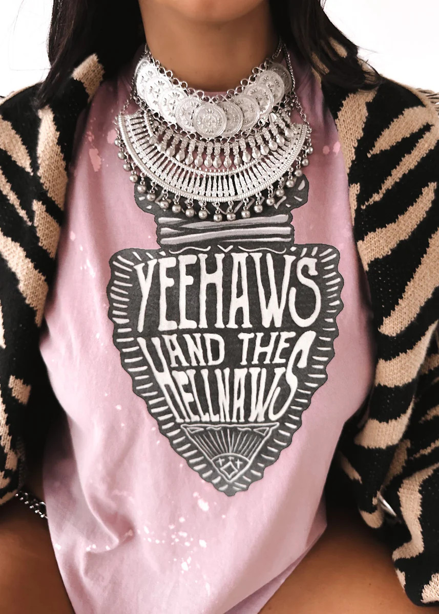 YEEHAWS AND HELL NAWS BLEACHED OUT SIDE SLIT TEE | Pebby Forevee