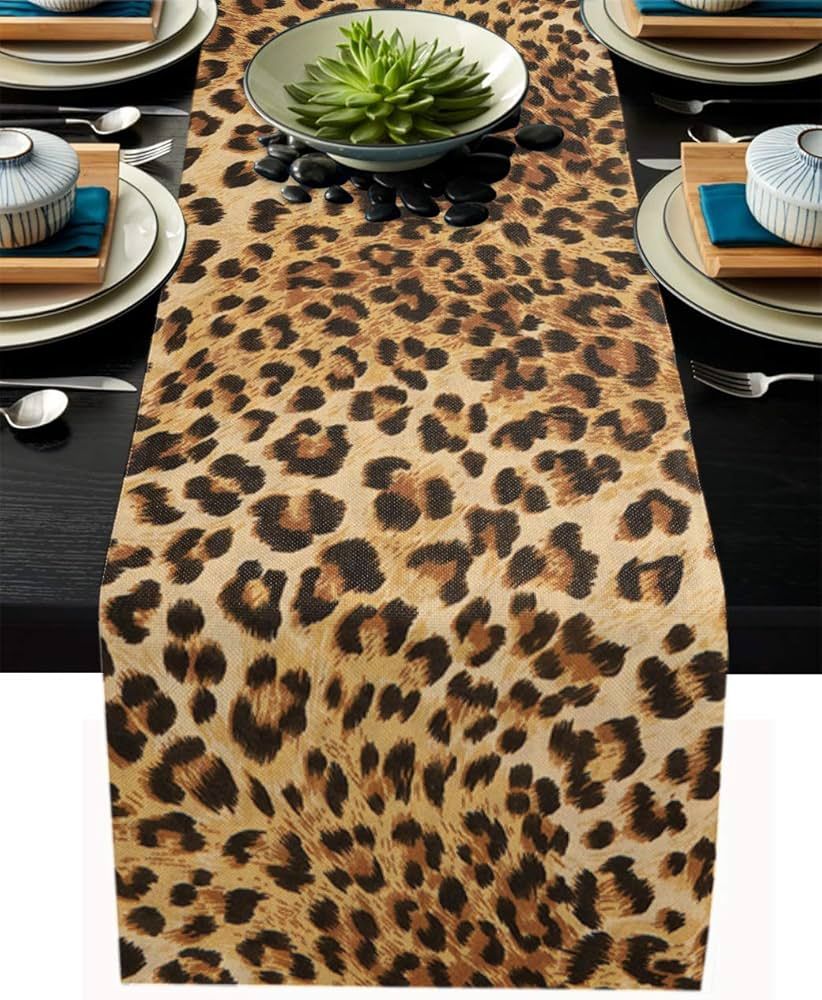 Leopard Print Table Runner-Cotton linen-Long 108 inche Cheetah Print Dresser Scarves,Animal Table... | Amazon (US)