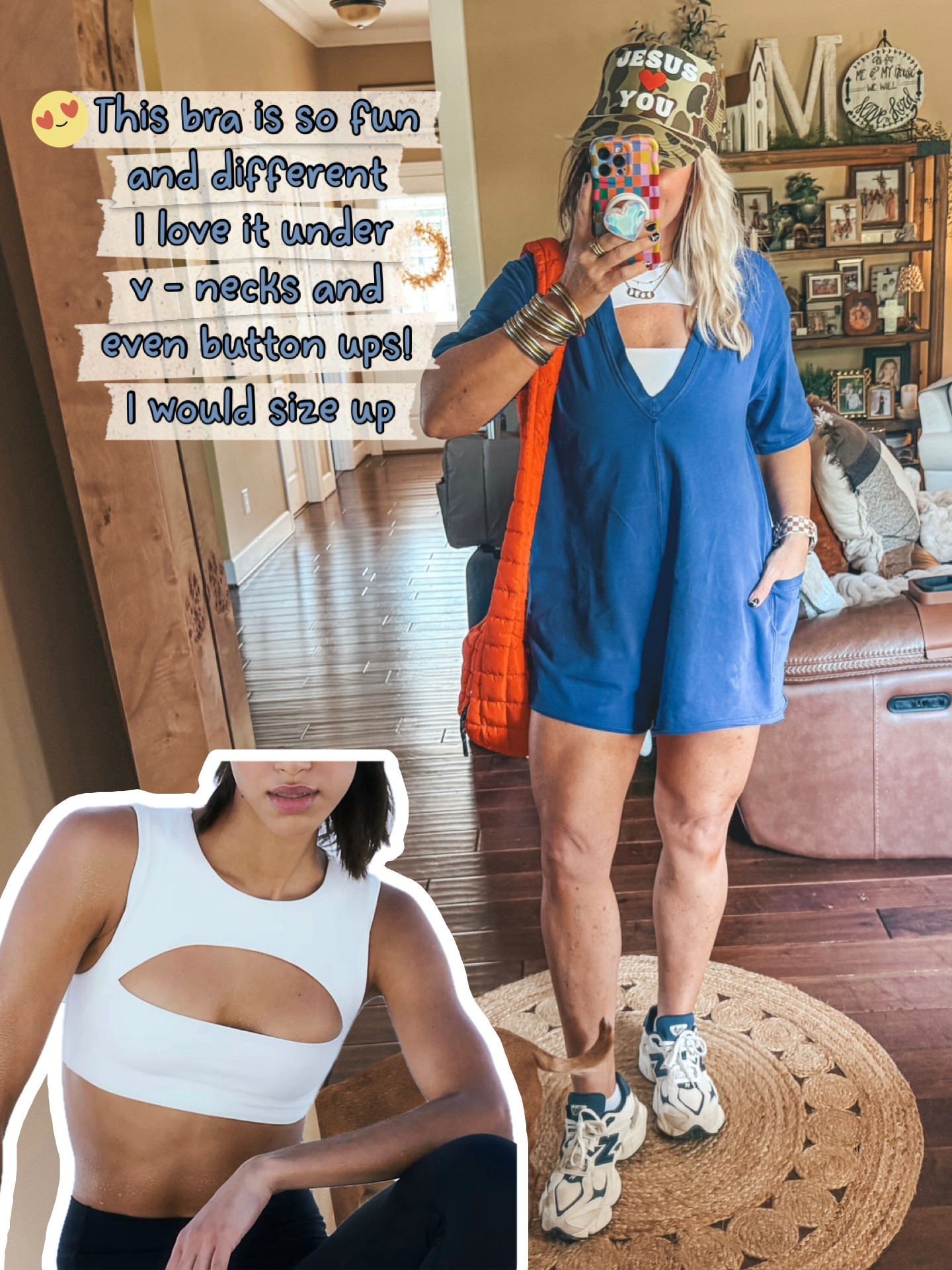 I love this bra so much! This was my travel fit on the road over the weekend. I’m wearing a small in the romper and I’d size up in the bra.

#LTKootd #LTKOver40