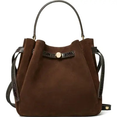 Tory Burch Romy Suede Bucket Bag in Deep Olive at Nordstrom | Nordstrom