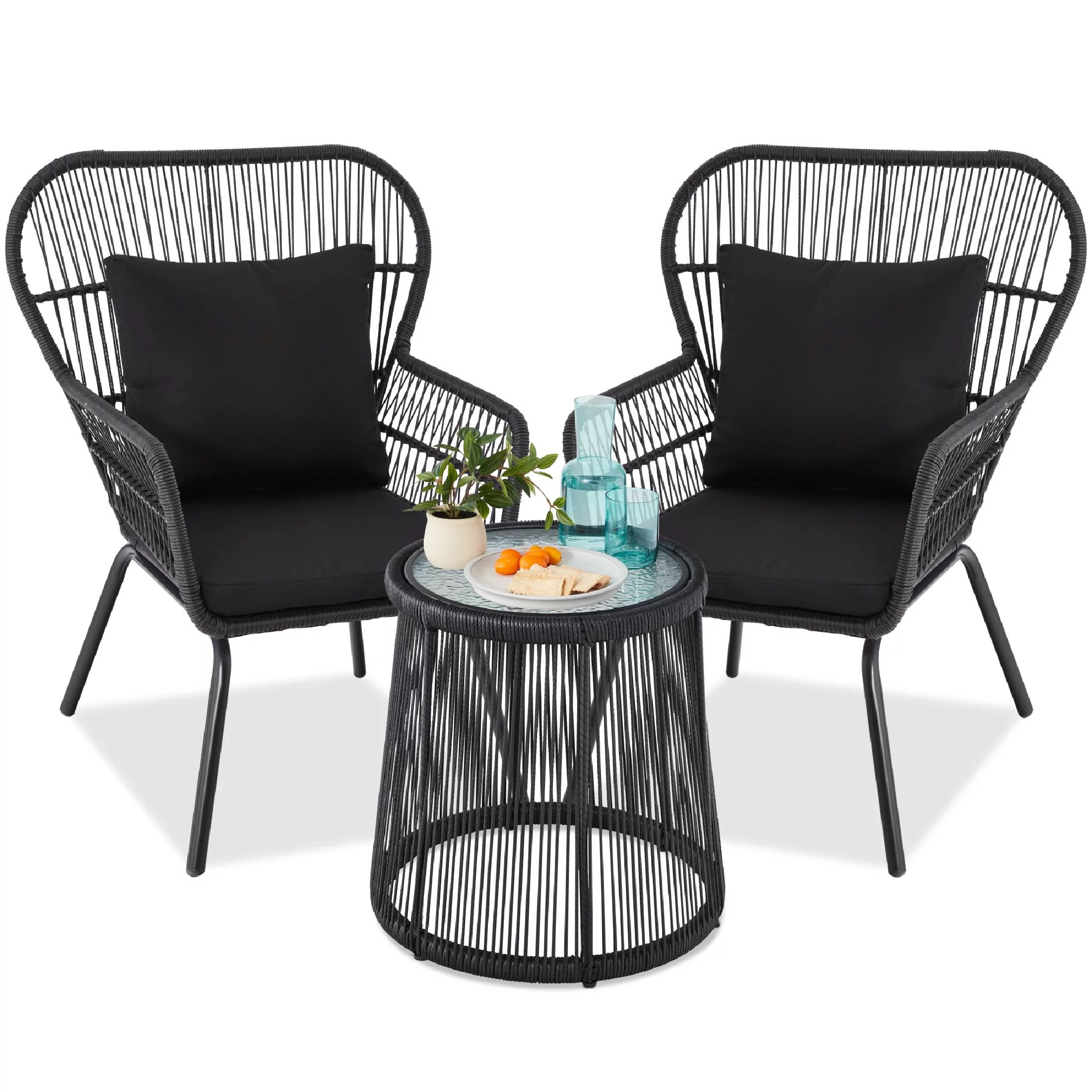 Best Choice Products 3-Piece Patio Conversation Bistro Set, Outdoor Wicker w/ 2 Chairs, Cushions,... | Walmart (US)