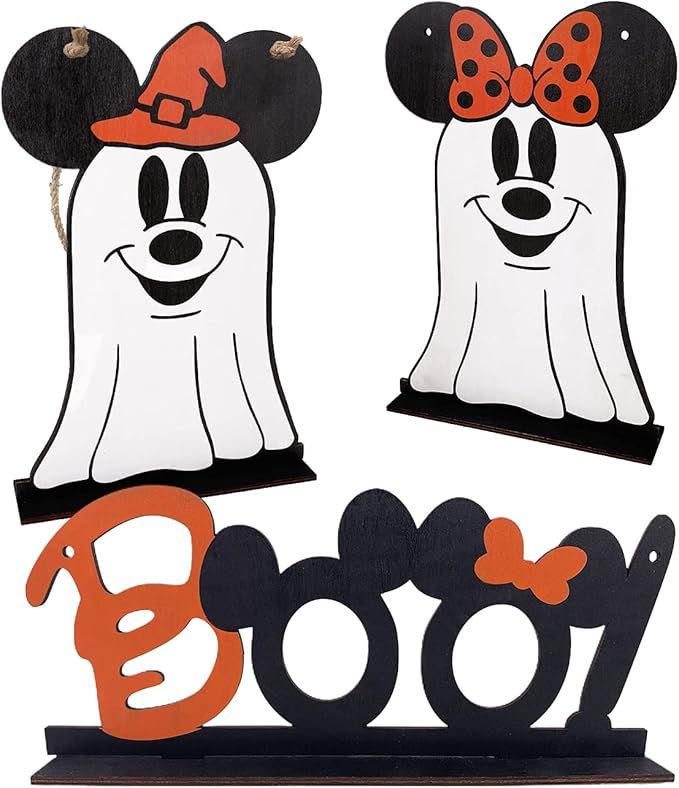 Halloween Mouse Decorations,Halloween Wooden Sign for Front Door Halloween Wood Cutouts Scary,Hap... | Amazon (US)