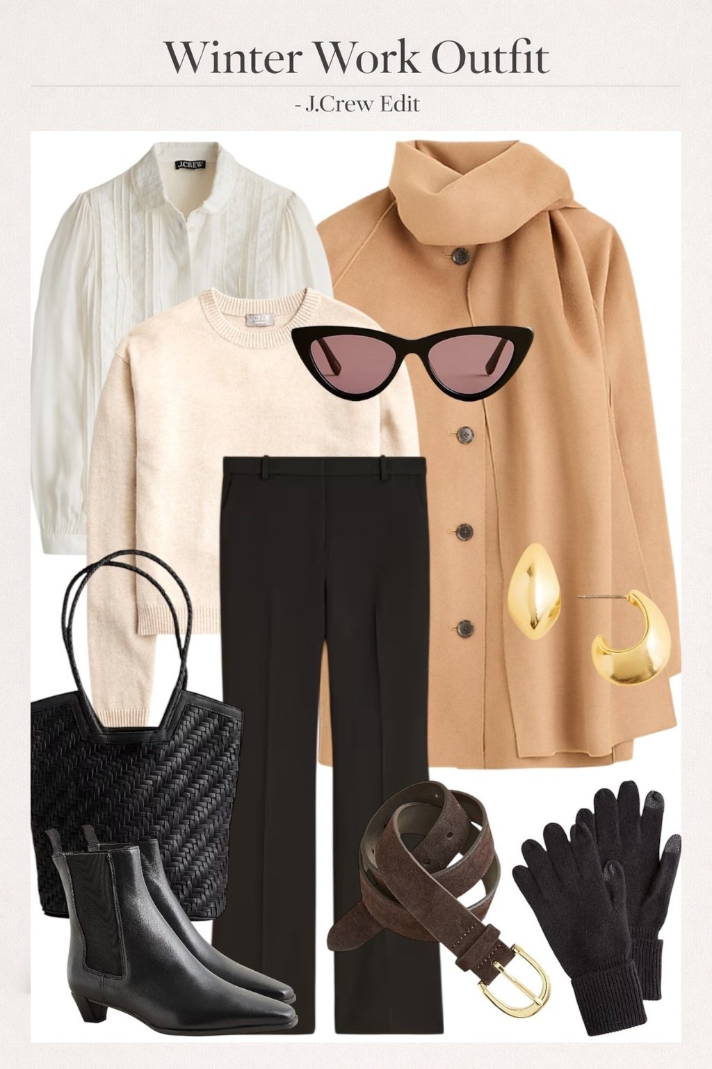 Winter work outfit perfection. Chic, cozy, office-ready layers from J.Crew. Love this coat scarf in camel. Pair it with tailored trousers, lightweight sweater, leather ankle boots, and cute accessories. 


#JCrewFinds #OfficeStyle #WorkwearFashion  #BusinessCasual #CapsuleWardrobe #ClassicStyle 
Stylish winter workwear, chic office outfit, business casual winter look, cozy neutral outfit, polished work style, professional winter outfit, capsule wardrobe essentials, classic winter fashion, tailored trousers, camel coat outfit, layered winter outfit, chic cold weather style, J.Crew winter favorites, everyday work staples, elevated basics, timeless wardrobe pieces

#LTKootd #LTKWorkwear #LTKSeasonal