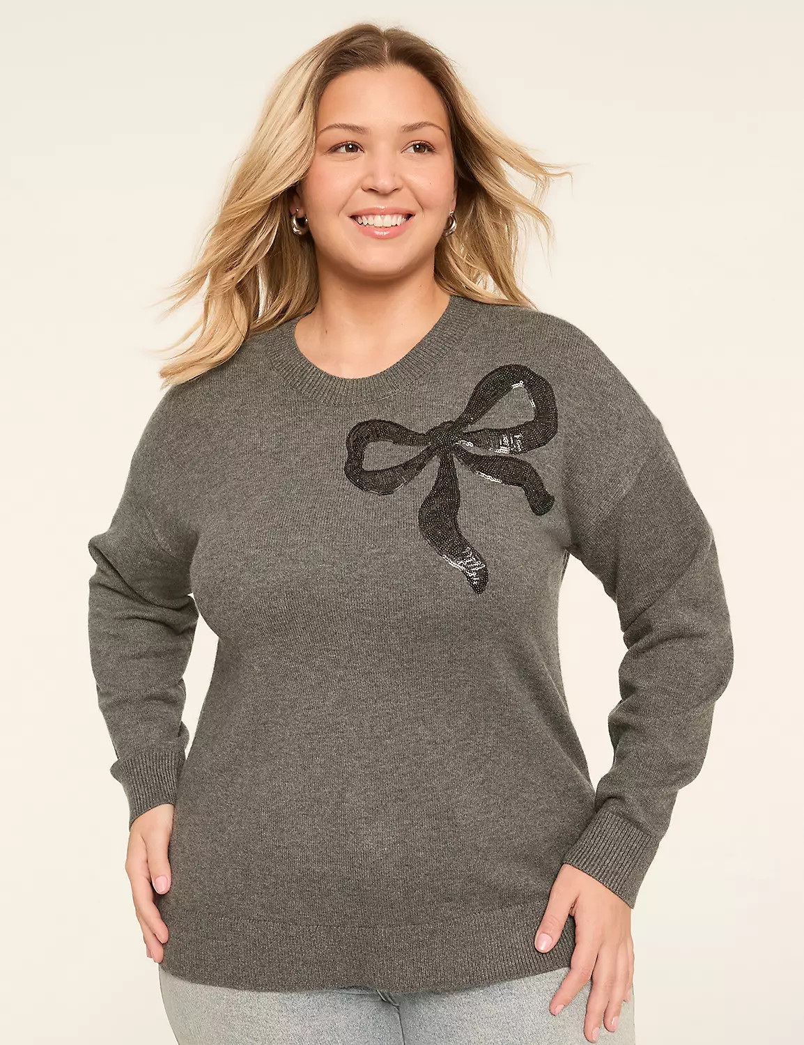 Sequin Bow Pullover Sweater | Lane Bryant (US)
