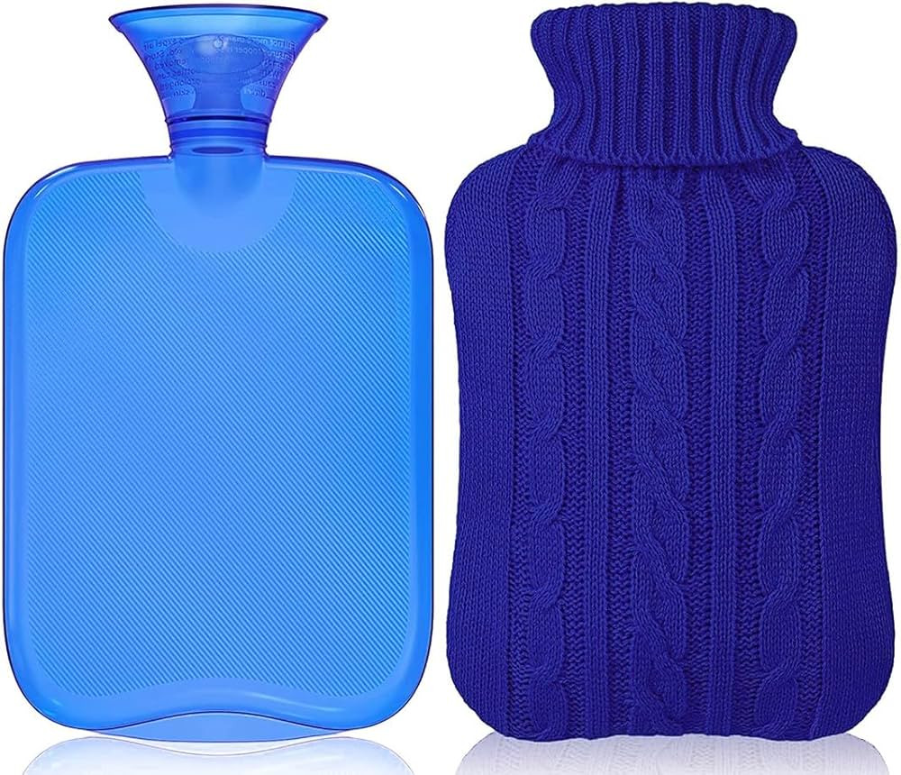 Attmu Hot Water Bottle with Cover Knitted, Transparent Hot Water Bag 2 Liter - Blue | Amazon (US)