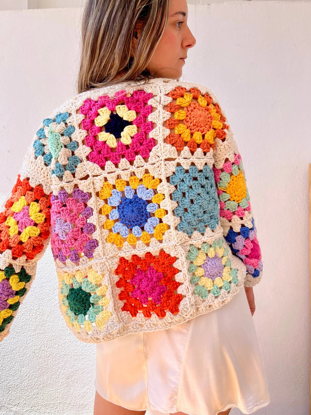 Granny Square Cardigan, Cotton Cardigan, Crochet Cardigan, Summer Cardigan, Cotton Bomber, Patchw... | Etsy (US)