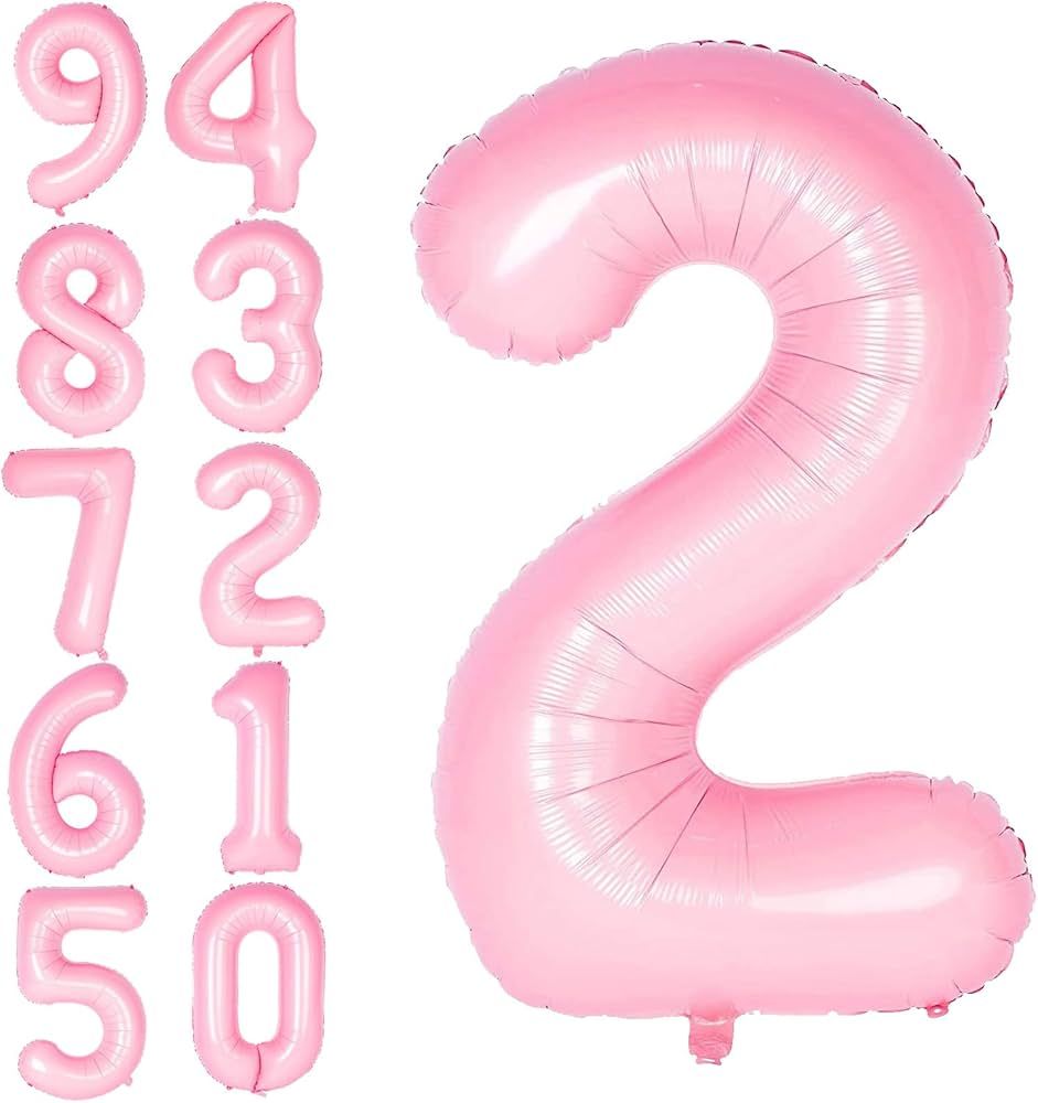 40 Inch Large Number Balloons Pink Mylar Foil Big Number 2 Giant Balloon Birthday Party Decoratio... | Amazon (US)