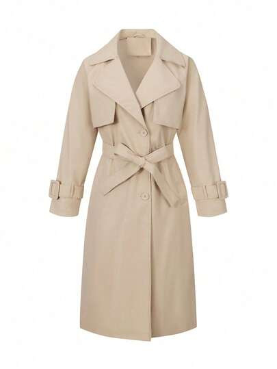 Giolshon Plus Size Women's Luxury Trench | Waterproof Wool Blend Old Money Coat With Belt & Pocke... | SHEIN