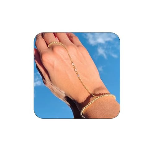 Gold Hand Chain Bracelet Women Trendy，Cz Rhinestone Dainty 14k Gold Finger Ring Bracelet Hand Chain For Teen Girls Jewelry Gift (Gold bead string) | Amazon (US)