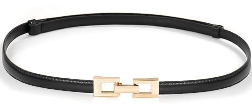 Glamorstar Skinny Belts for Women Thin PU Leather Waist Belt with Gold Buckle for Dresses Black 115cm/45in | Amazon (US)