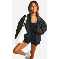 boohoo Women's Contrast Stitch Detail Oversized Bomber Jacket in Black | Size: 12 | Polyester | boohoo (US & Canada)