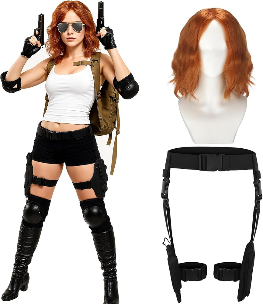 2 Pcs Black Women Halloween Costume Orange Red Wig and Leg Holster Belt Costume for Halloween Wom... | Amazon (US)