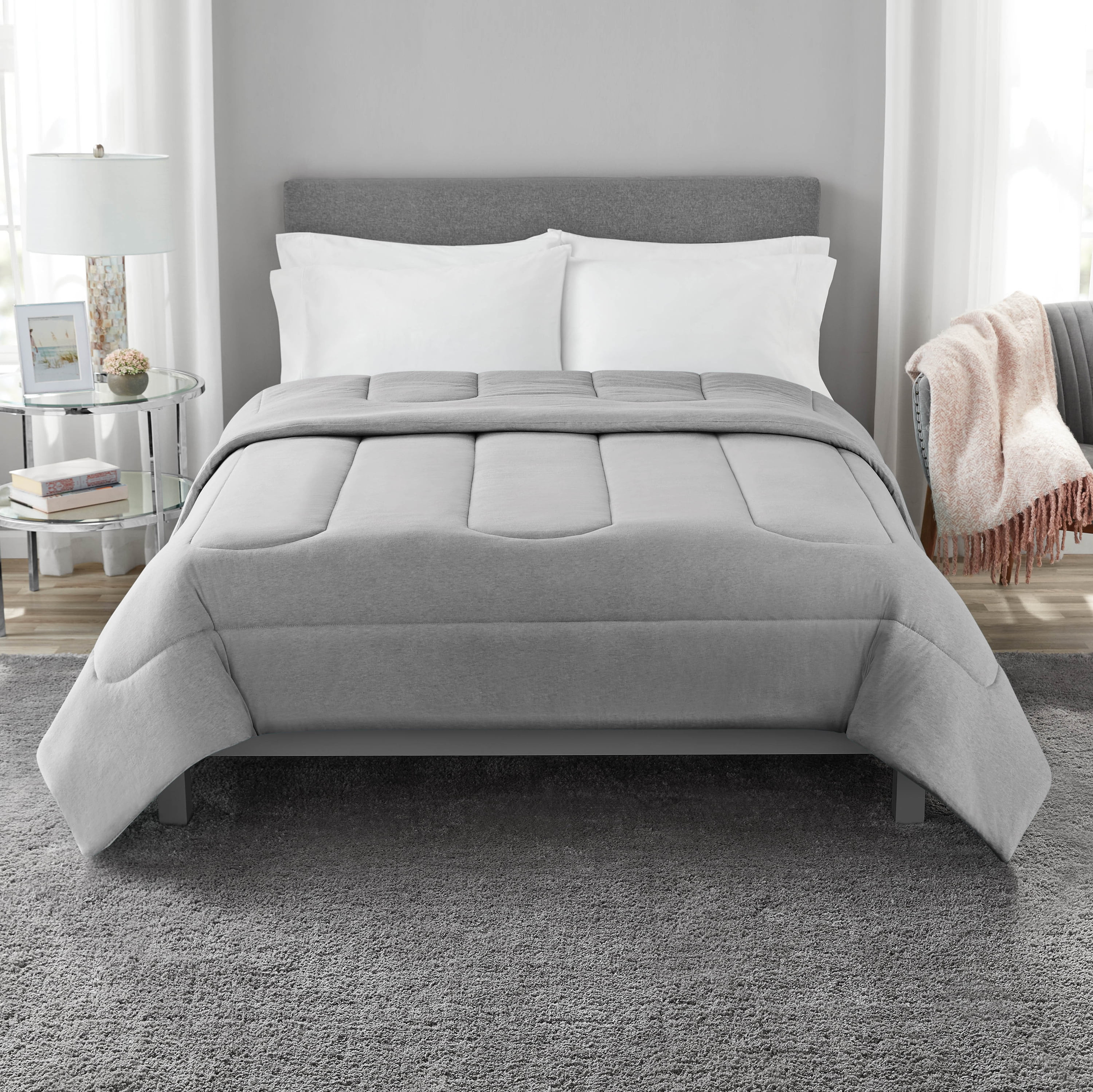Mainstays Jersey Knit Comforter, Full/Queen, Gray | Walmart (US)