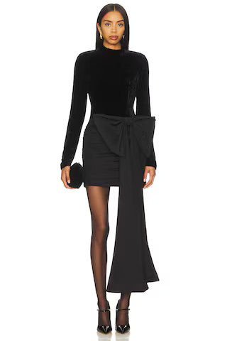 ROTATE Velvet Bow Mini Dress in Black from Revolve.com | Revolve Clothing (Global)