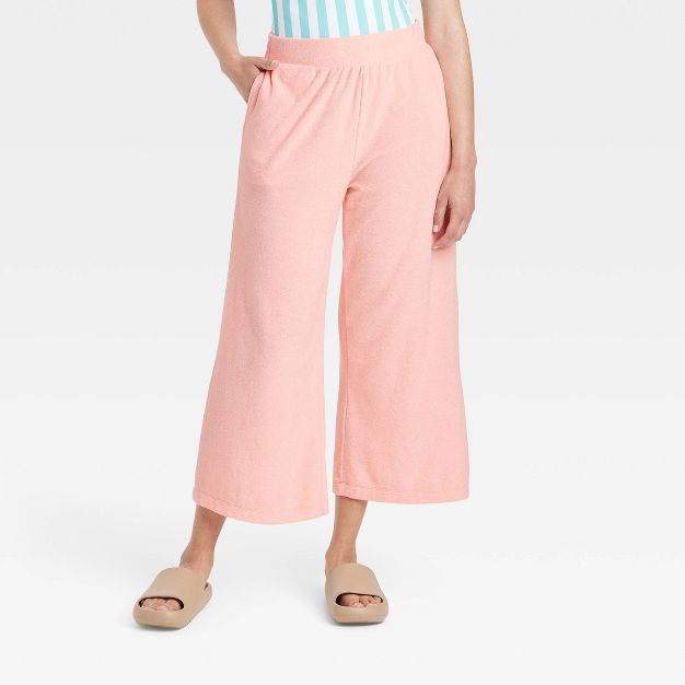 Women's High-Rise French Terry Wide Leg Ankle Pull-On Pants - A New Day™ Blush | Target