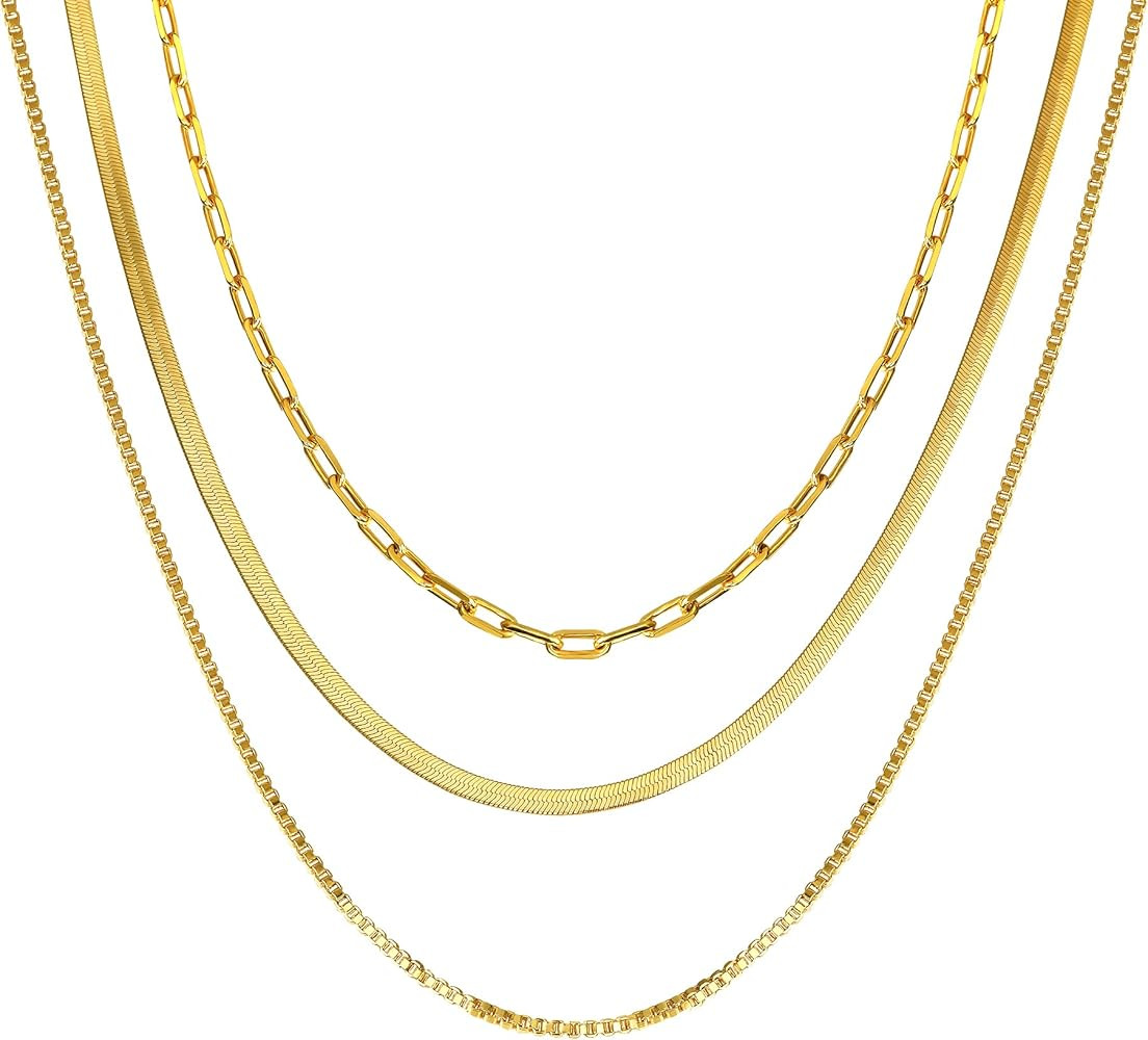 CHESKY 14K Gold/Silver Plated Snake Chain Necklace Herringbone Necklace Gold Choker Necklaces for... | Amazon (US)