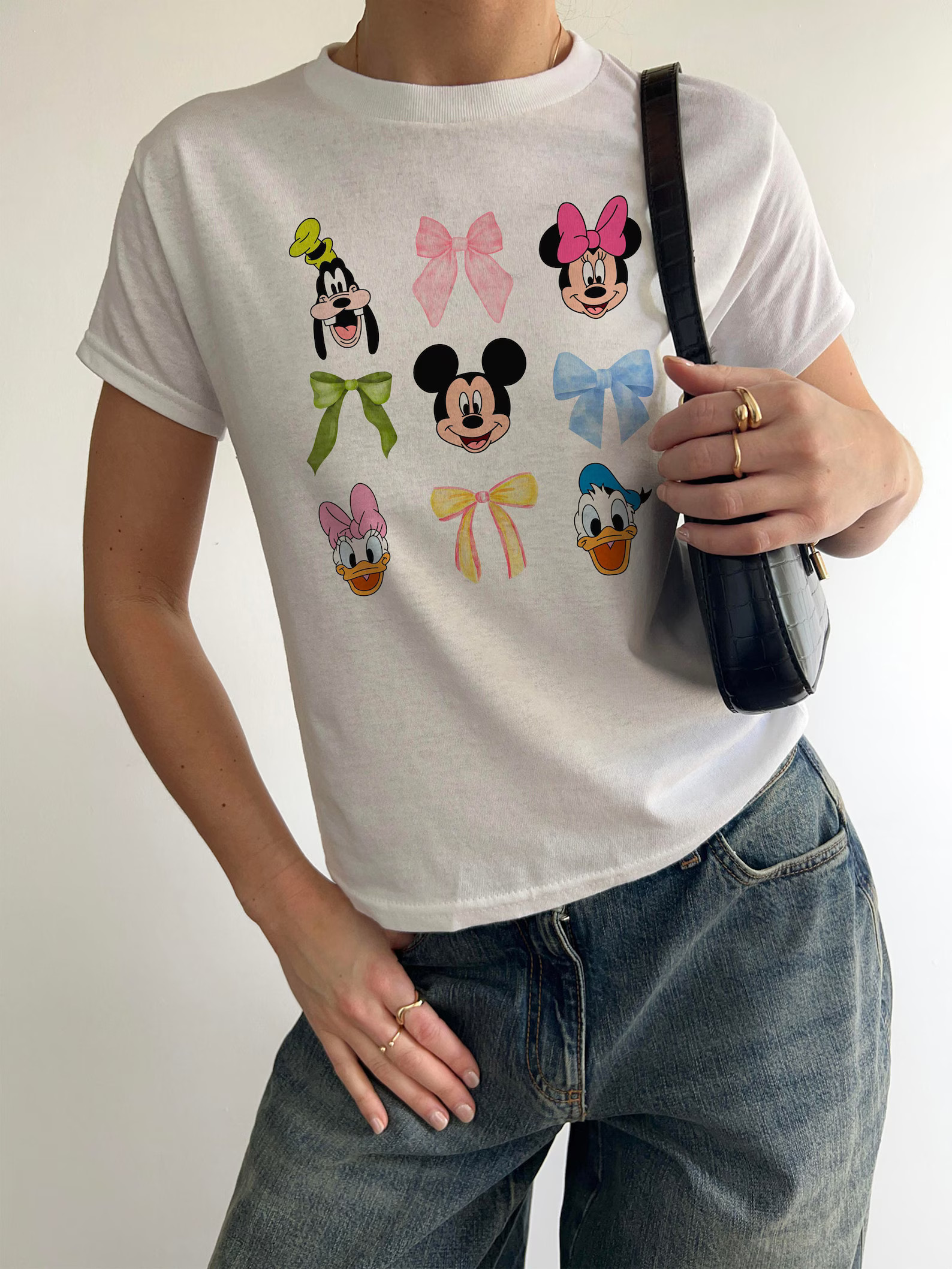 Mickey Friends Baby tee, Minnie Bow coquette,  Womens disneyworld tshirt, bow pluto daisy donald ... | Etsy (US)