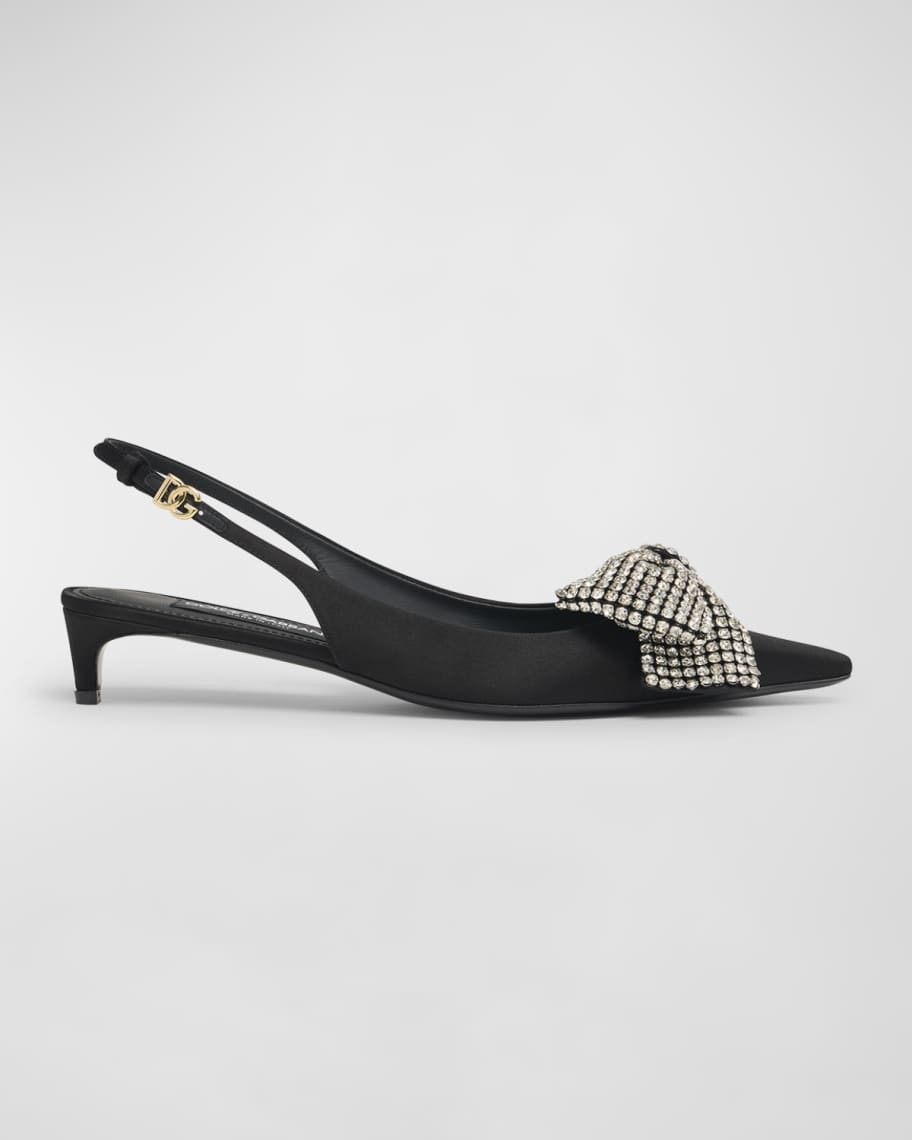 Dolce&Gabbana Satin Crystal Bow Kitten Slingback Pumps | Neiman Marcus