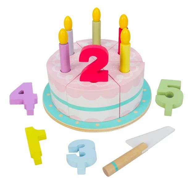 Woodenfun Wooden Birthday Party Cake Cutting Toys,DIY Pretend Play Food with Candles and Numbers,... | Walmart (US)