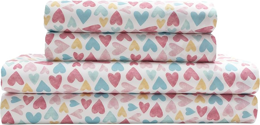 MALLARY BY MATTHEW Kids Super Soft-Soft 100% Microfiber Print Sheet, Watercolor Hearts Print, Que... | Amazon (US)