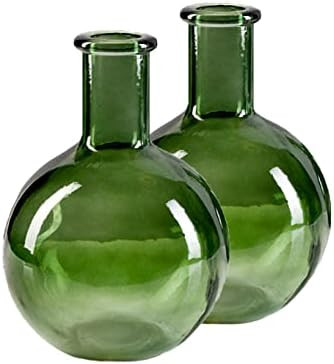 Serene Spaces Living Set of 2 Green Bottleneck Round Glass Vase, Vintage Bulb Flower Vase for Con... | Amazon (US)