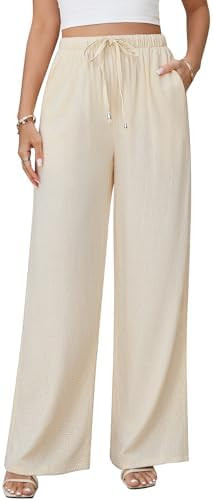 Linen Pants for Women Flowy Palazzo Pants Loose Boho High Waist Casual Wide Leg Trousers Summer B... | Amazon (US)