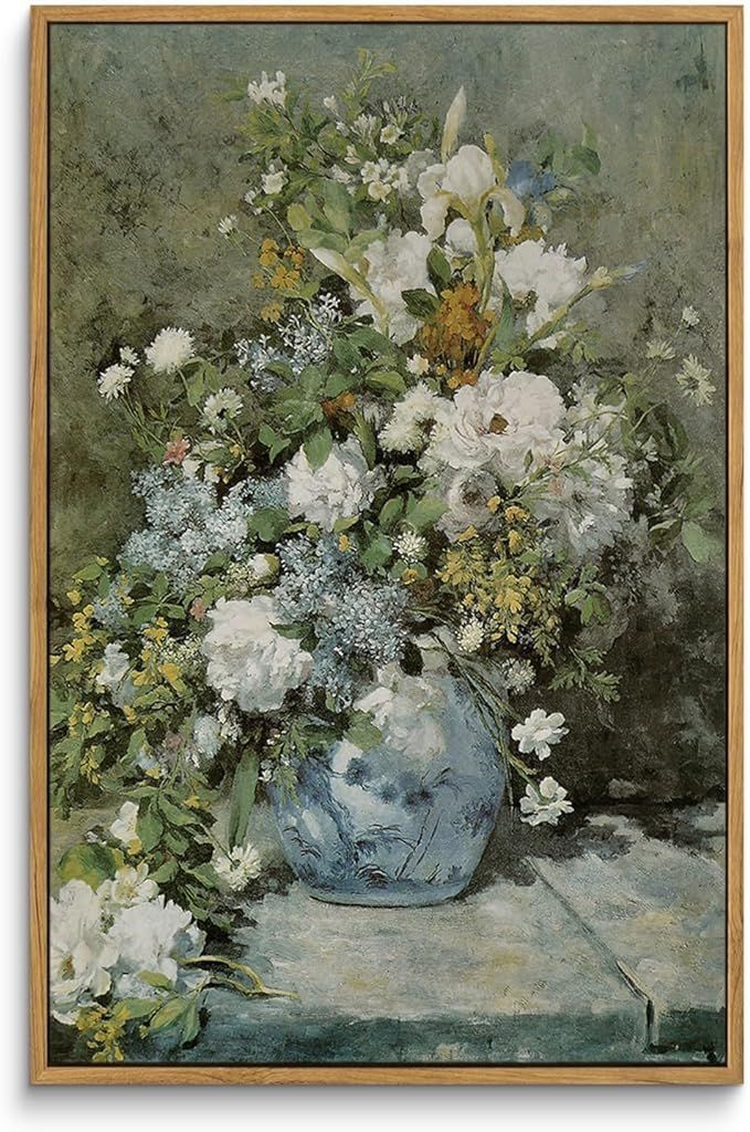 ARPEOTCY Framed Canvas Print Wall Decor, Vintage French Flower Wall Art Home Decor, Ceramic Vase ... | Amazon (US)