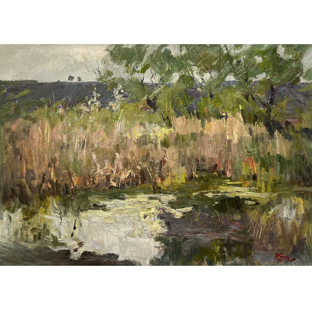 Antique Impressionist Original Oil Painting Evening Lake Landscape by Ukrainian Artist A.tkachenk... | Etsy (US)