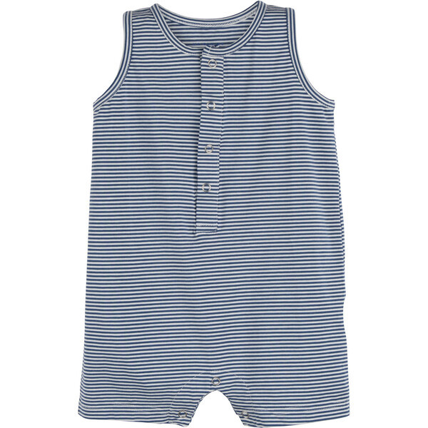 Enzo Shorts Romper, Dusty Blue Stripe | Maisonette