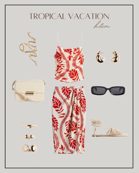 Vacation outfit inspiration, h&m fashion finds, two piece set, crossbody purse, rectangle sunglasses, gold jewelry, gold hair clip, woven sandals 

#LTKStyleTip #LTKSeasonal #LTKFindsUnder50