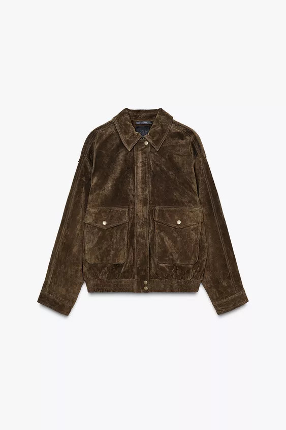 100% SUEDE LEATHER BOMBER JACKET WITH POCKETS | Zara UK