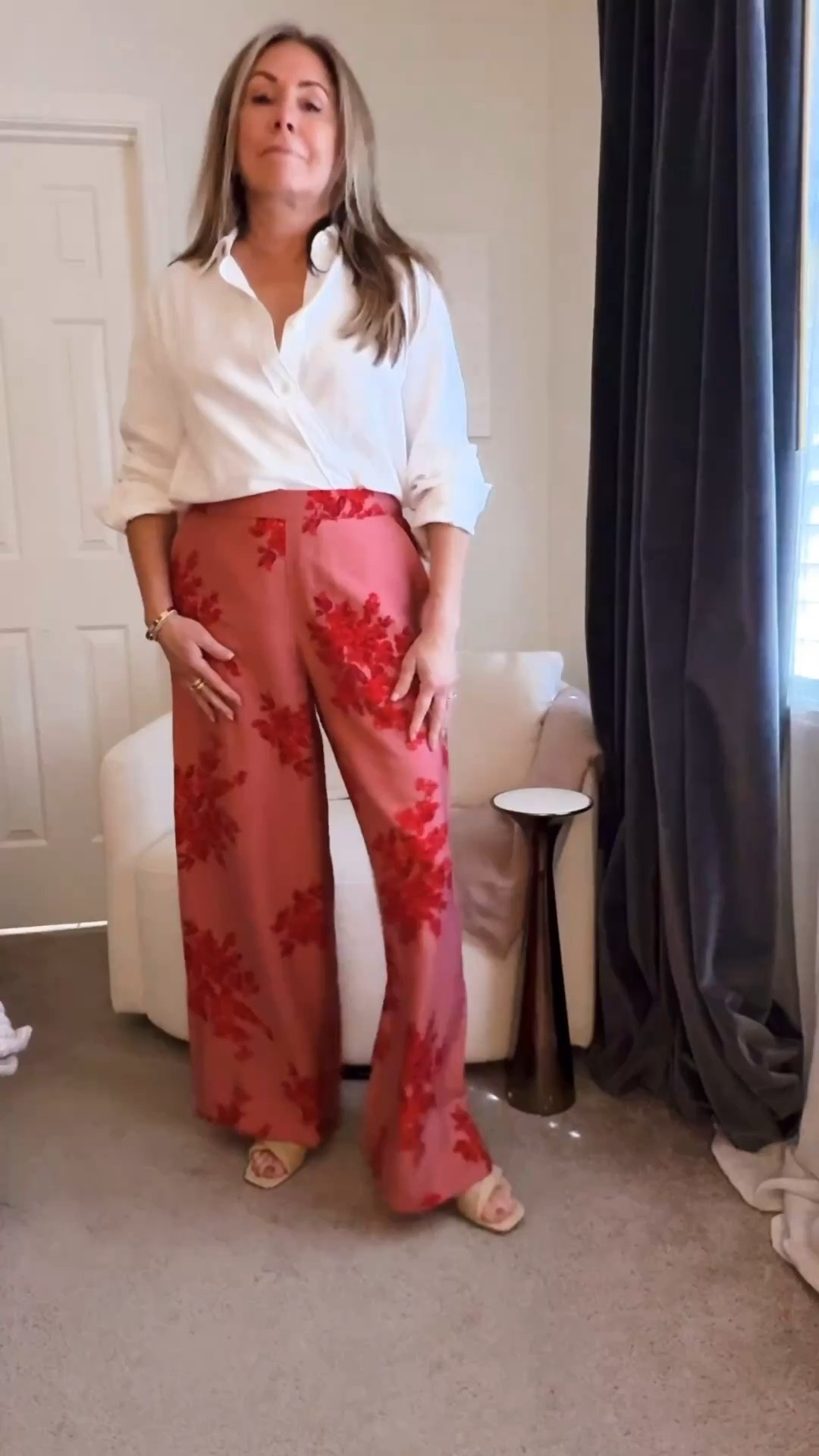 ✨ “Okay this outfit is giving effortless but elevated…”

I paired a classic white button-down with these gorgeous wide-leg pants — the red floral detail is EVERYTHING 🌺

They’re lightweight, super flattering, and have pockets (yes, we love that 🙌).

This is one of those looks you can wear to brunch, a casual dinner, or even dress up with heels.

I kept it simple with neutral sandals, but you could totally add a pop heel for night.

Saving this as my go-to ‘put together in 2 minutes’ outfit.

Amie Pagan, Target style, gap factory, linen button up, spring pants, resort wear, spring sandals 

#LTKTravel #LTKootd #LTKSeasonal