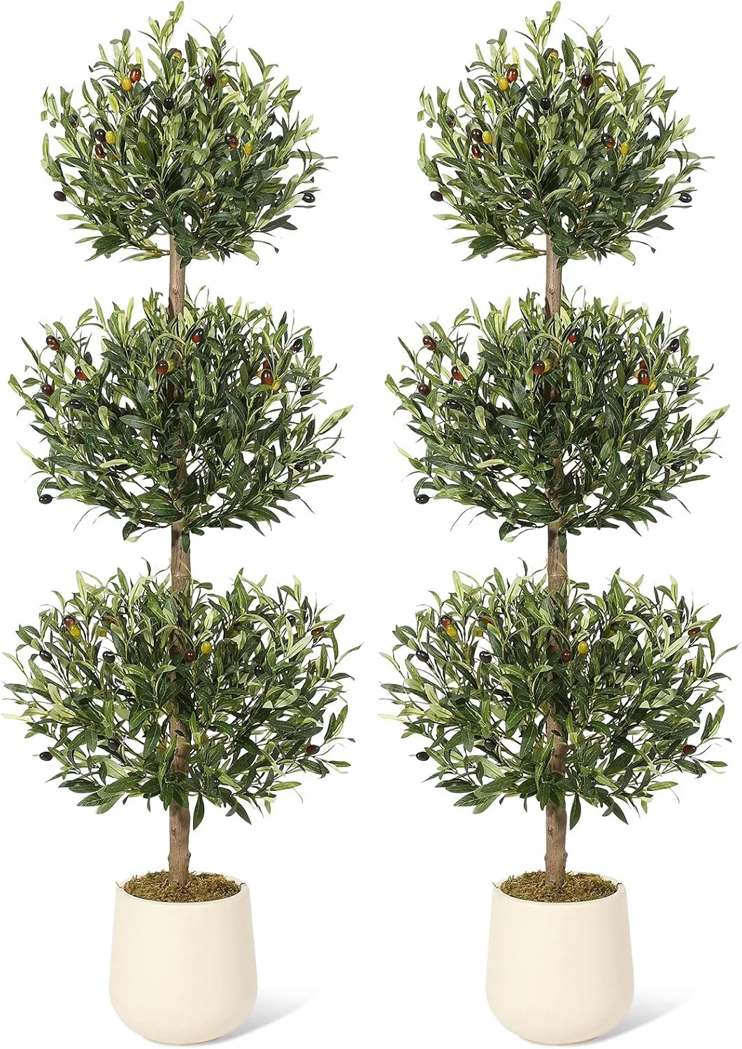 5FT Artificial Olive Triple Ball Topiary Trees with Moss & Inner Pot, Outdoor Indoor Realistic Fa... | Walmart (US)