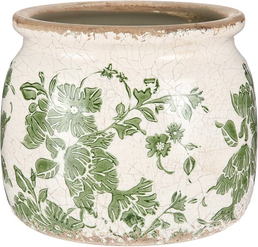Vintage Planter Large Ceramic Plants Pot Beige Green Vintage Floral Ice Crack Cottage Scroll Vase... | Amazon (US)