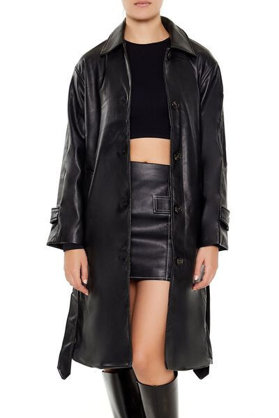 Faux Leather Tie-Waist Trench Coat | Forever 21