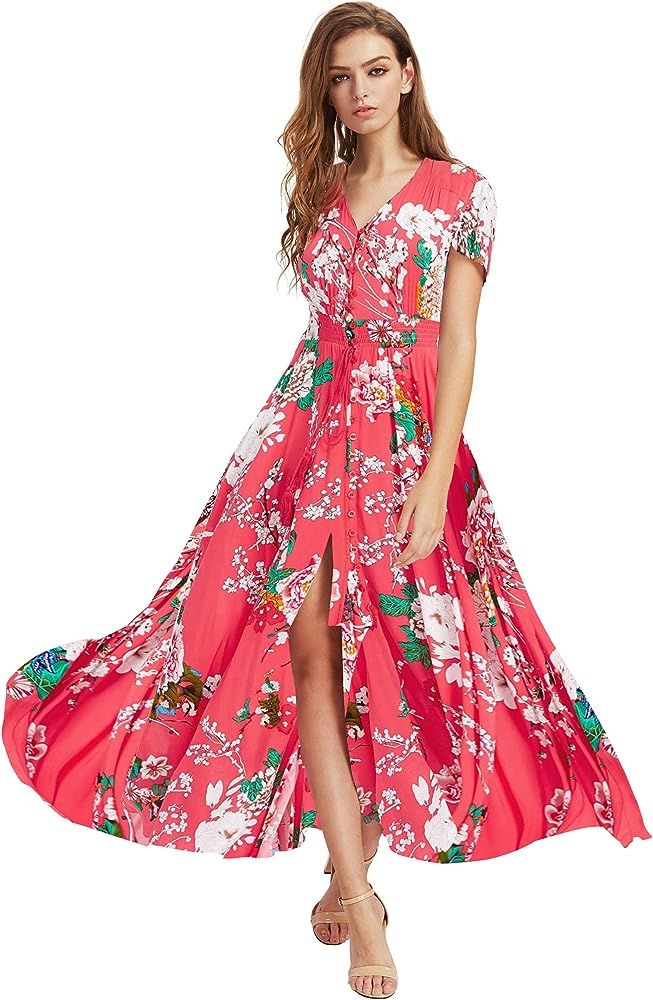 Milumia Women Button Up Floral Print Party Split Flowy Maxi Dress | Amazon (US)